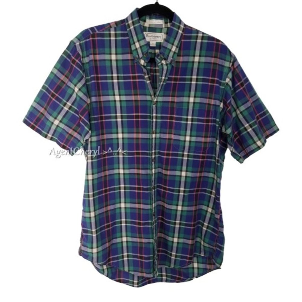 BURBERRY LONDON Sz Med Blue Green Plaid Shirt Mens
